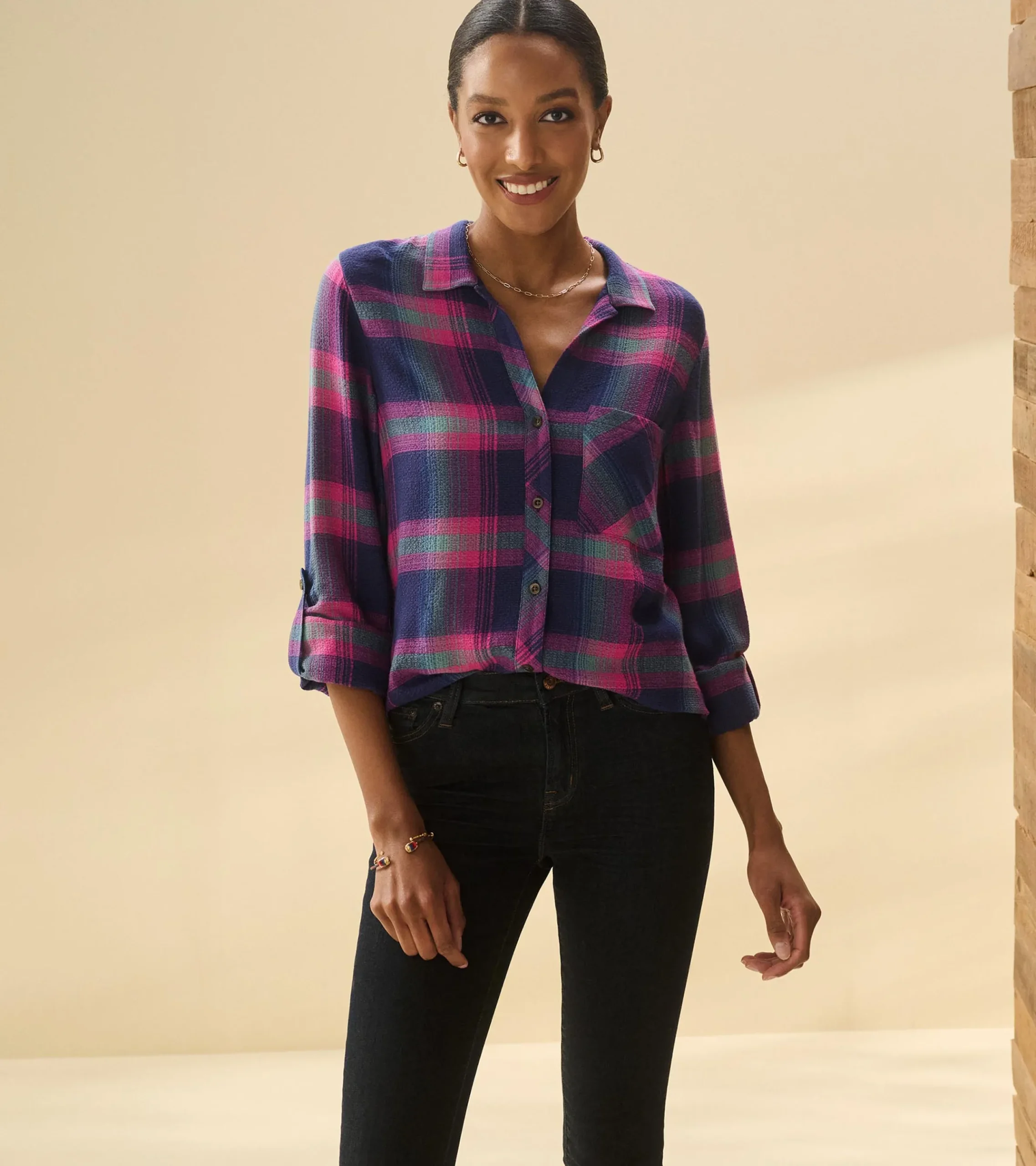 Sale Hatley Lila Button Down - Fuchsia Plaid