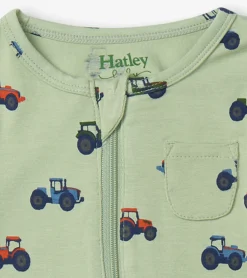 Hot Hatley Little Tractors Newborn Zip-Up Footed Sleeper
