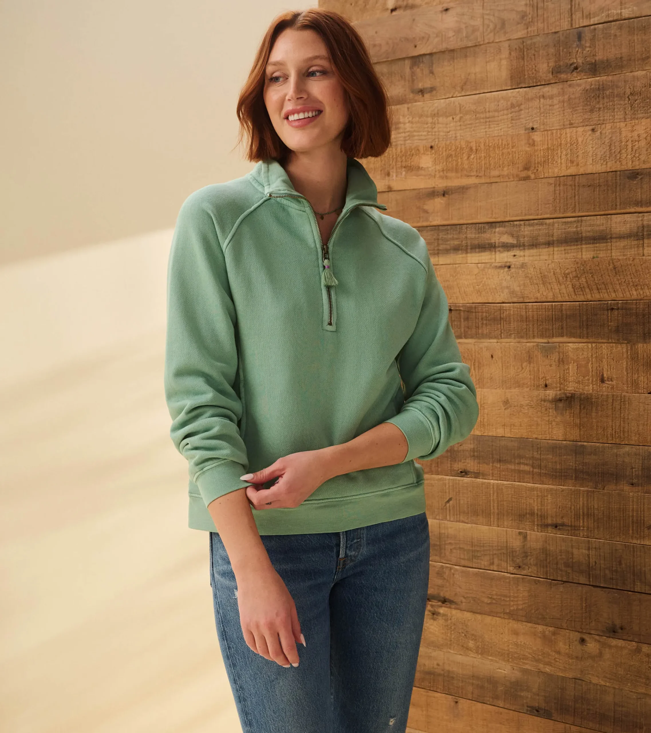 Online Hatley Mock Neck Pullover - Sage Green