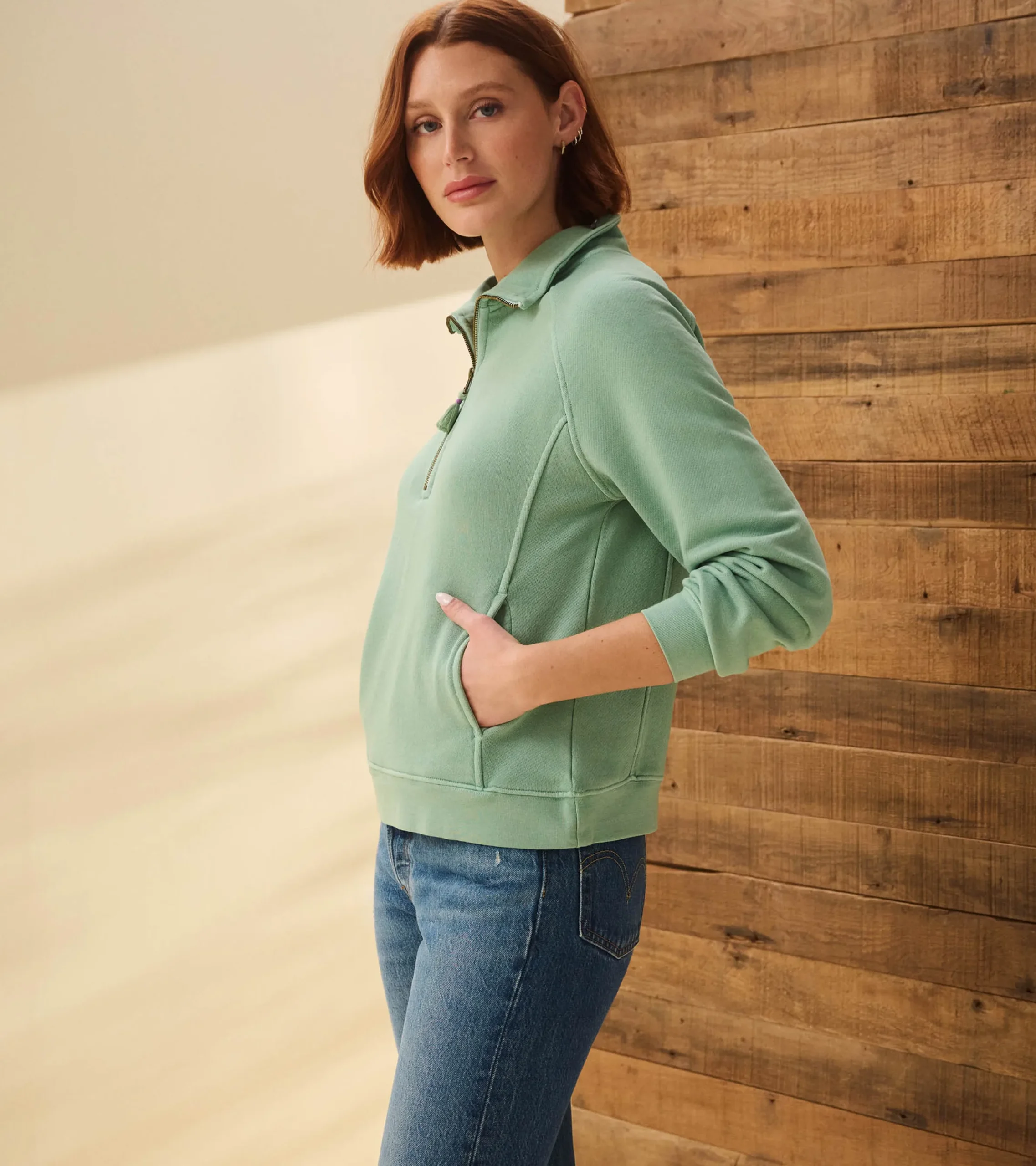 Online Hatley Mock Neck Pullover - Sage Green