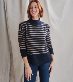 Best Hatley Mock Neck Tunic - Navy Taupe Stripes