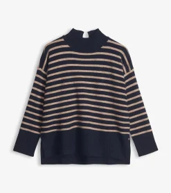 Best Hatley Mock Neck Tunic - Navy Taupe Stripes