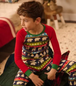Online Hatley Navy Painted Fairisle Raglan Kids Organic Cotton Pajama Set