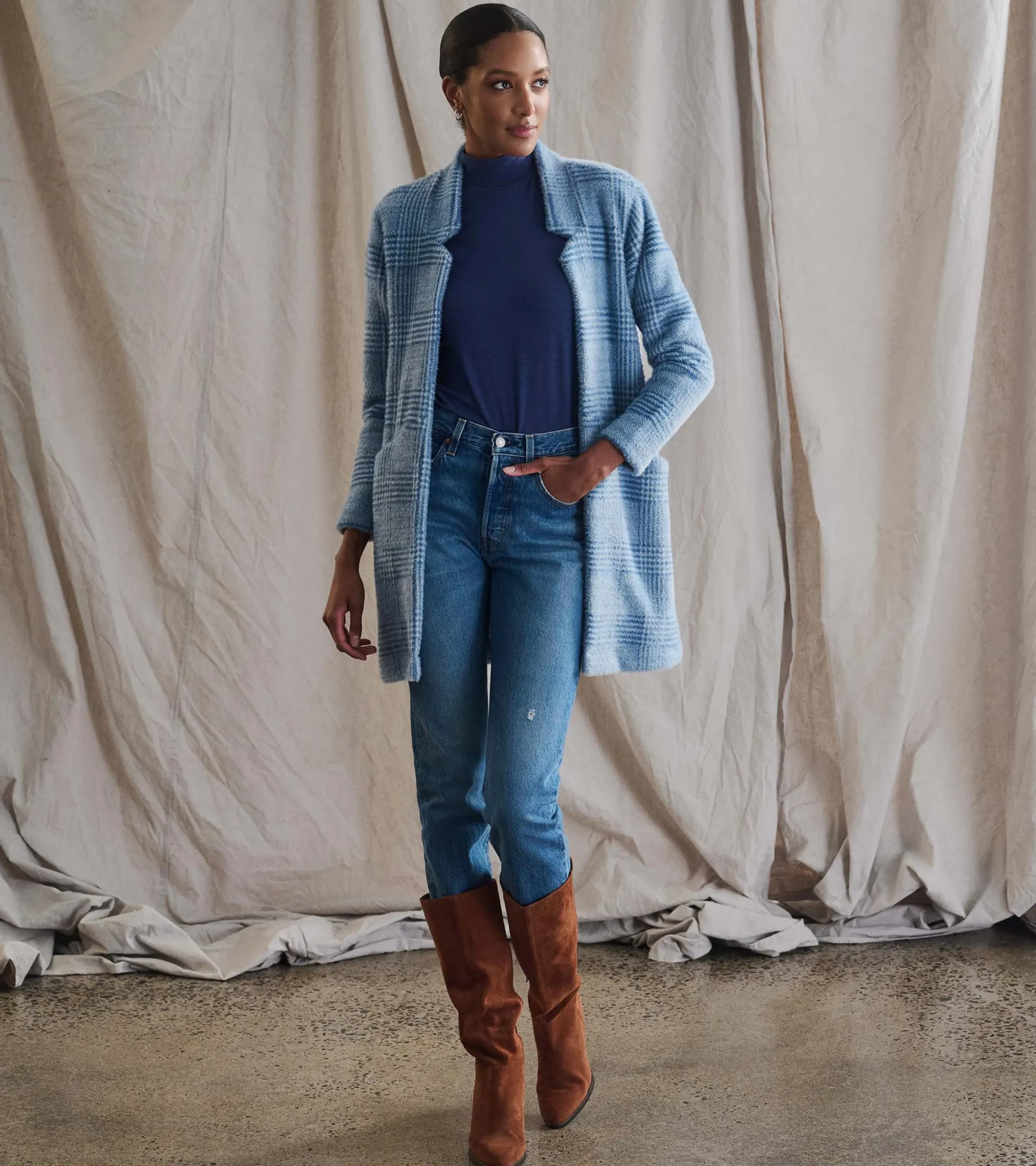 Hatley Open Front Jacket - Blue Check