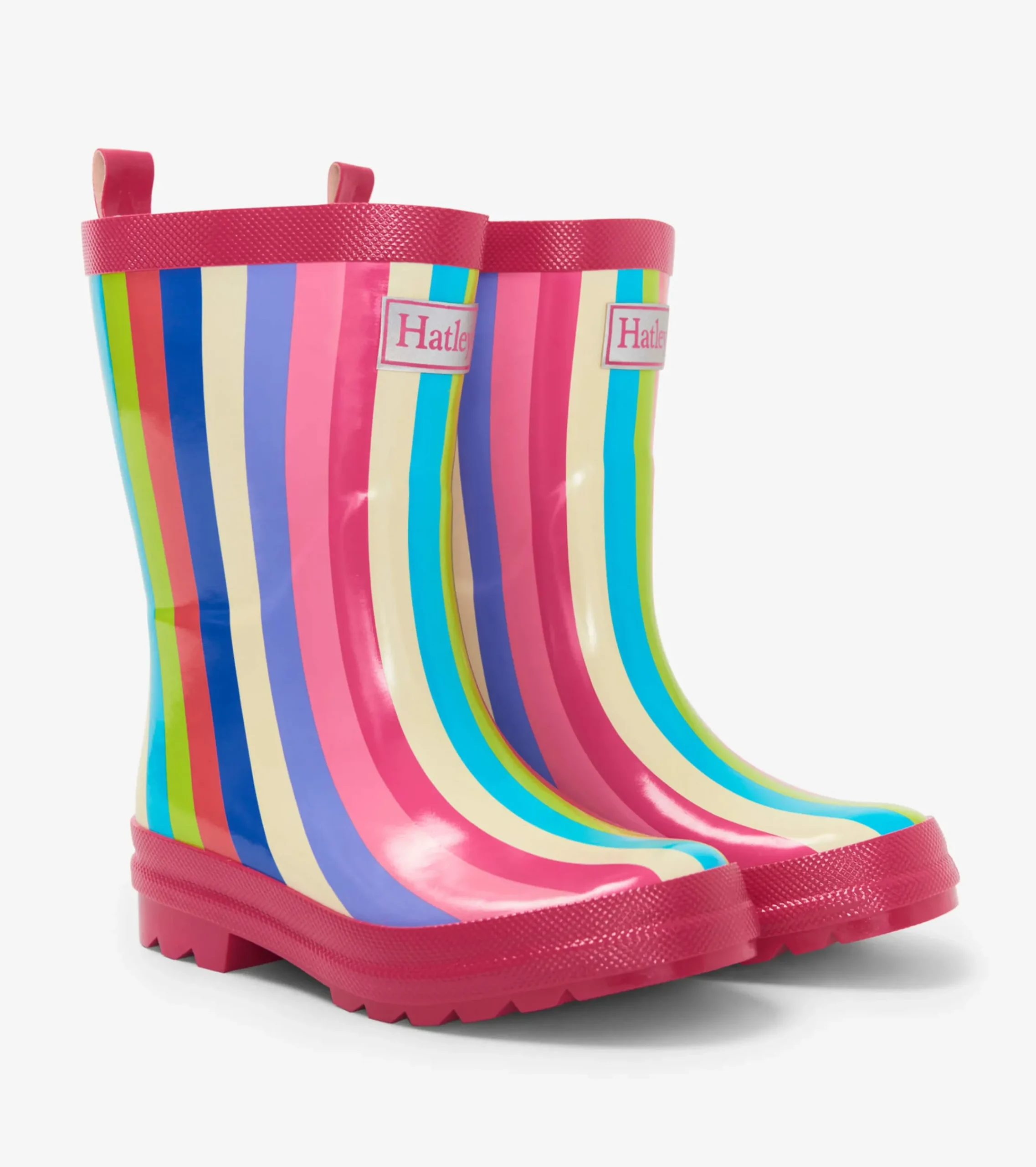Hot Hatley Rainbow Stripes Shiny Kids Rain Boots