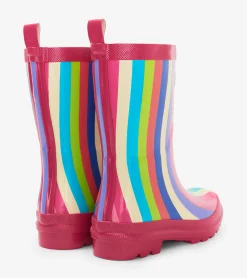 Hot Hatley Rainbow Stripes Shiny Kids Rain Boots