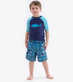 New Hatley Shark Stripes Short Sleeve Rashguard