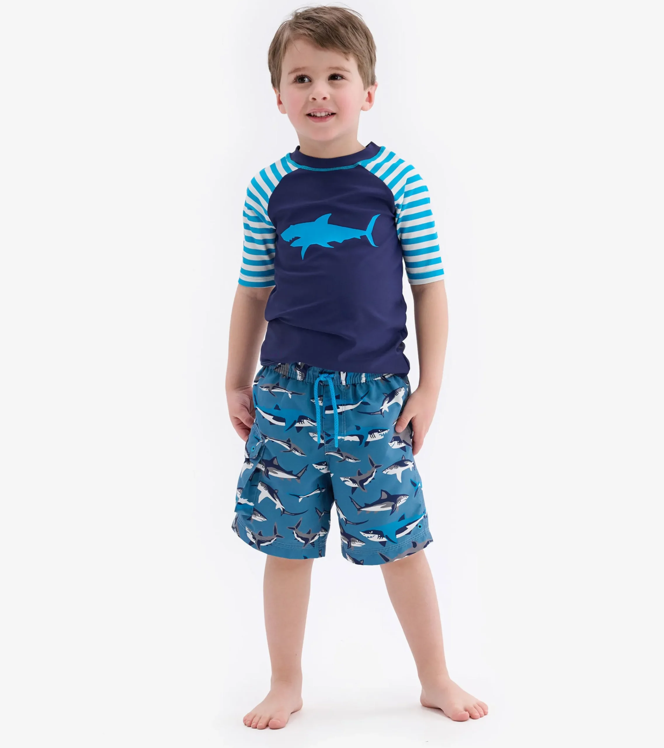 New Hatley Shark Stripes Short Sleeve Rashguard