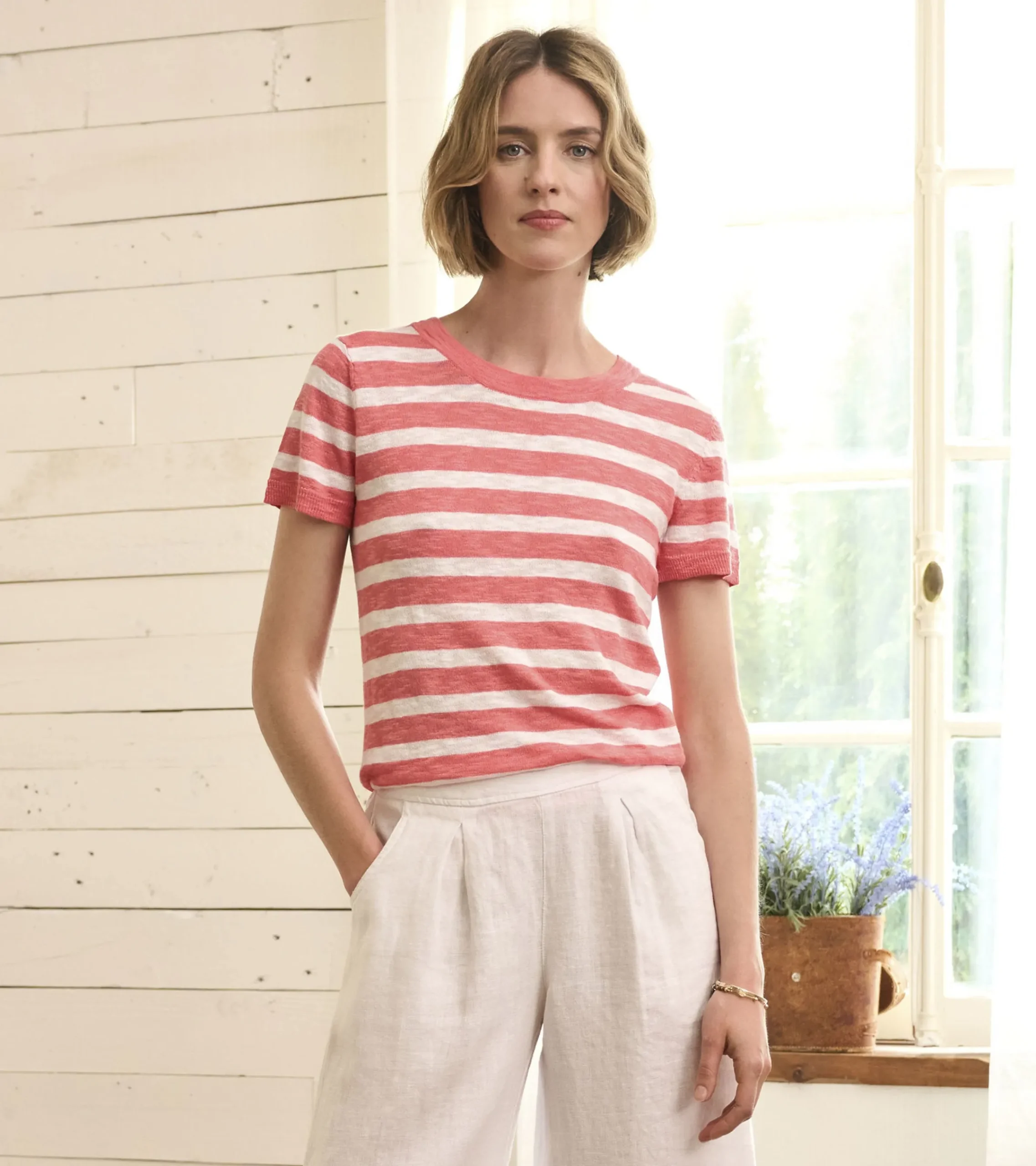 Discount Hatley Simone Knit Tee - Coral Stripes