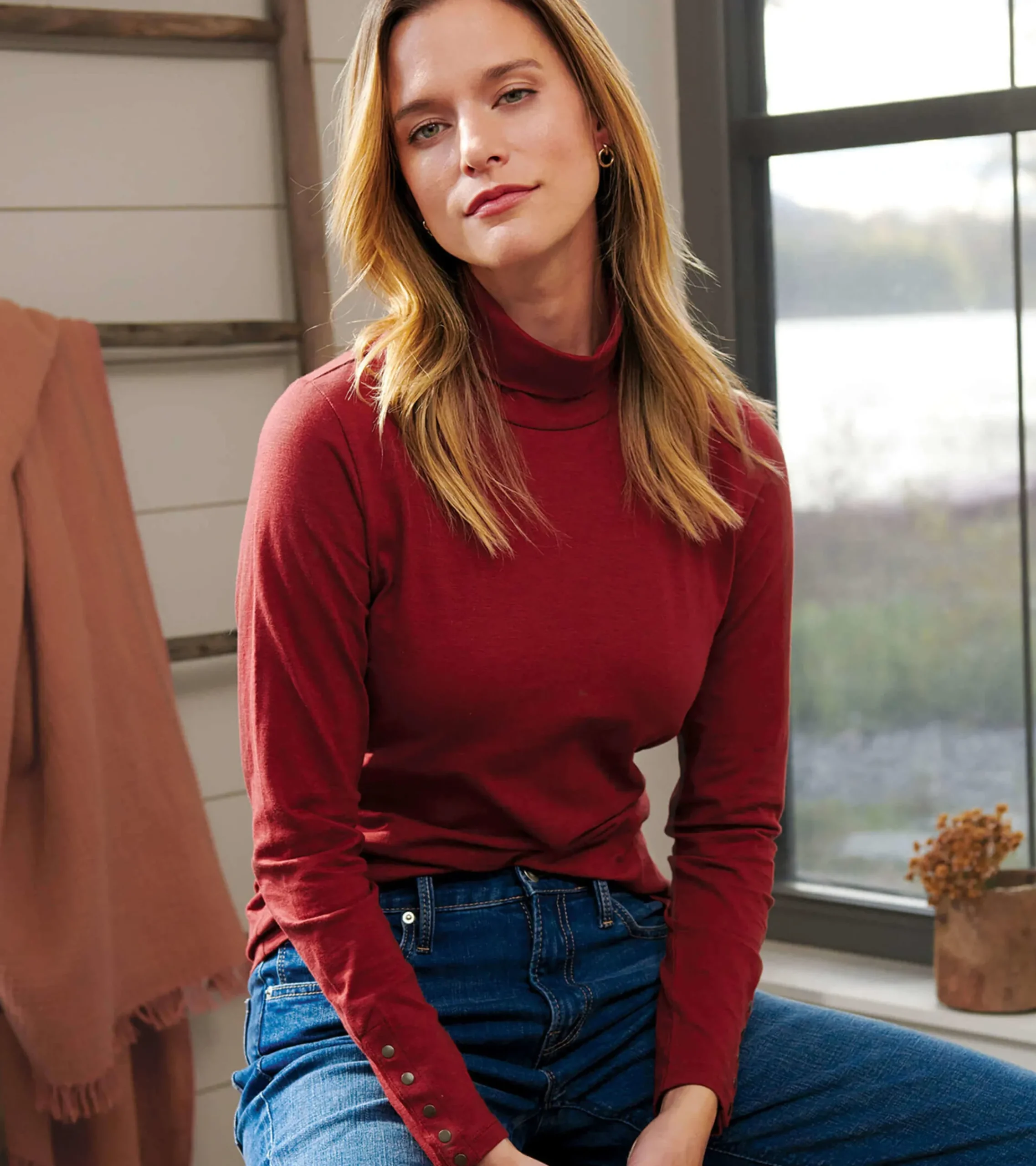 New Hatley Snap Sleeve Turtleneck - Madder Brown