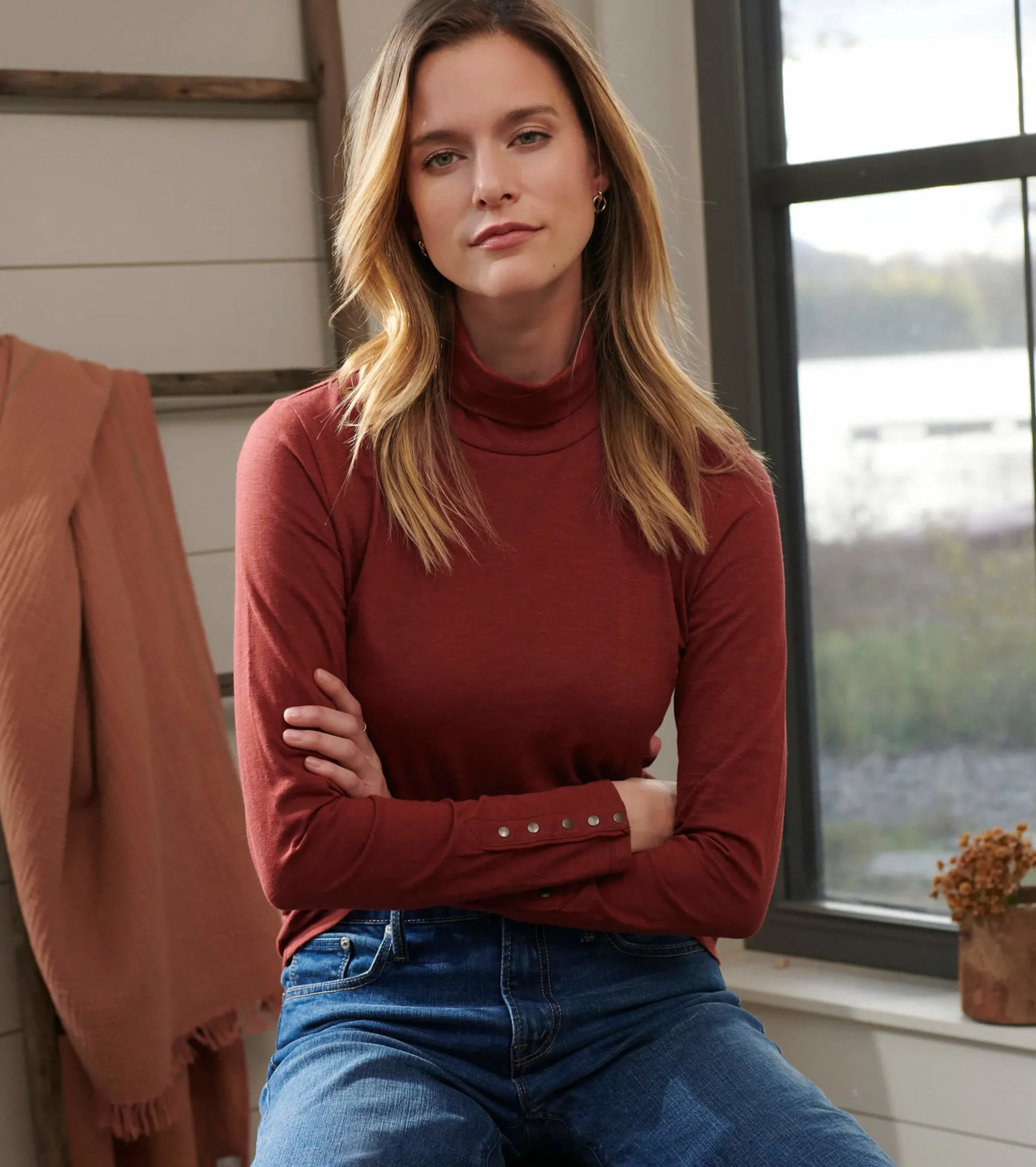 New Hatley Snap Sleeve Turtleneck - Madder Brown