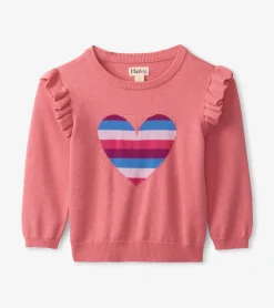 Clearance Hatley Striped Heart Ruffle Sleeve Sweater