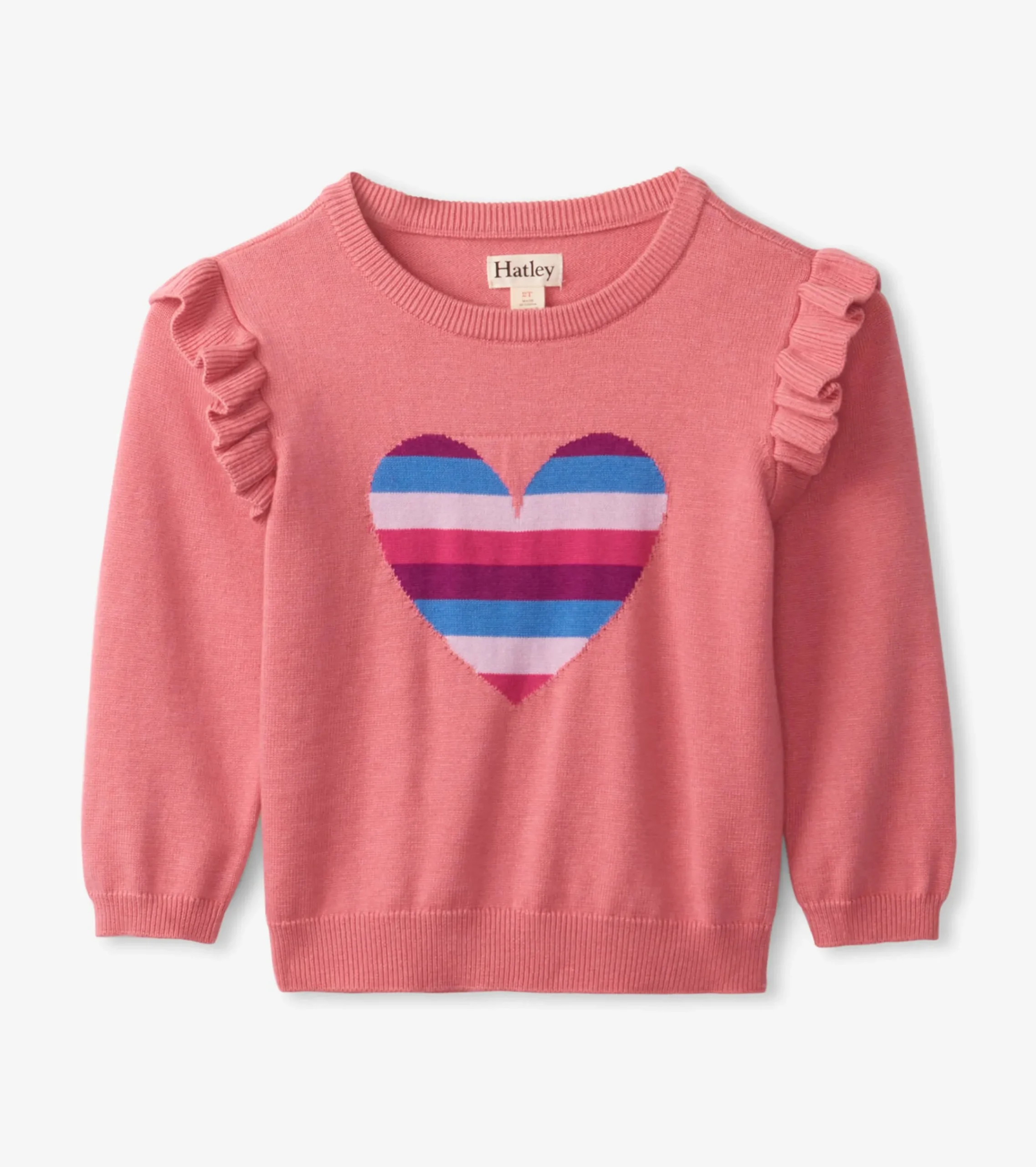 Clearance Hatley Striped Heart Ruffle Sleeve Sweater