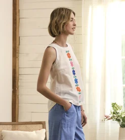 Clearance Hatley Tessa Tank Top - Embroidered Flowers