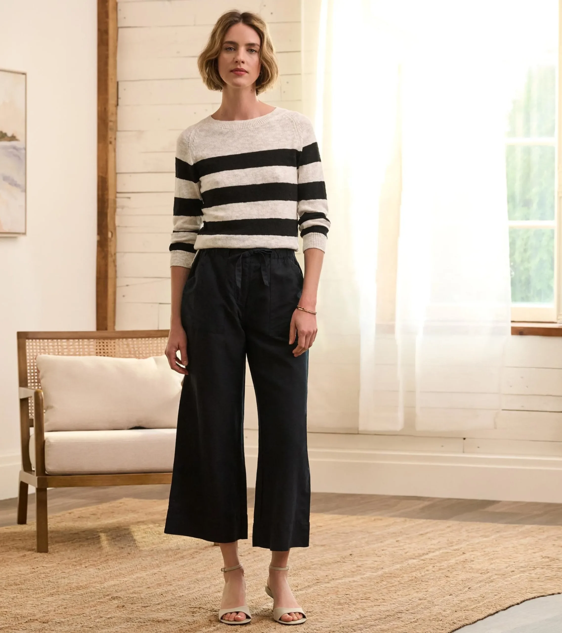 Outlet Hatley Tie Front Pants - Caviar Linen
